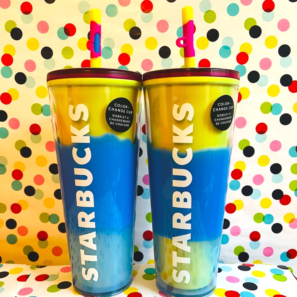 Starbucks 2023 Spring Straw Topper Blue Wave Color Changing Tumbler 24oz Cups